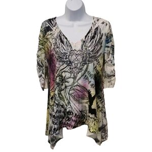S12 Crystal Embellished Graphic Print Top